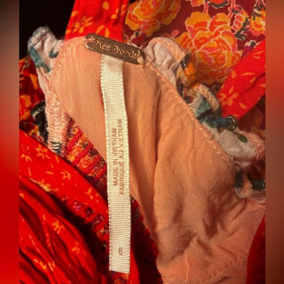 Free People Floral Red and Orange Maxi Dress Size 6 - Picture 3 of 8